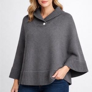 🆕🇮🇹Lambswool Angora Portolano Dark Grey Knit Cape Turtleneck Poncho Office Italy